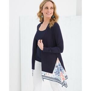 Chicos 1 Scarf Hem Sweater Cardigan Navy Blue Size Medium